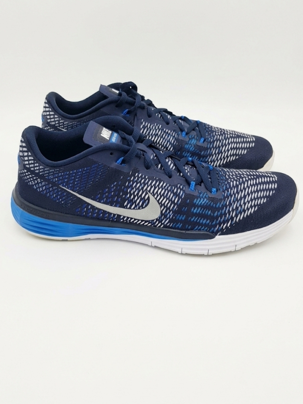 Nike Lunar Trainer 1 Sz 13 Navy & Blue Mesh Running Shoes with Silver Swoosh
